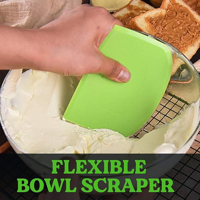 SURDOCA Dough Scraper Bench Scraper - 3P 14.2x8.5" Plastic Flexible Bowl Scraper, Sharp Edge & Angles Cake Scraper. Non-Slip Bakeware Decorating Tools Sculpting & Modeling Tools - Green+Blue+White