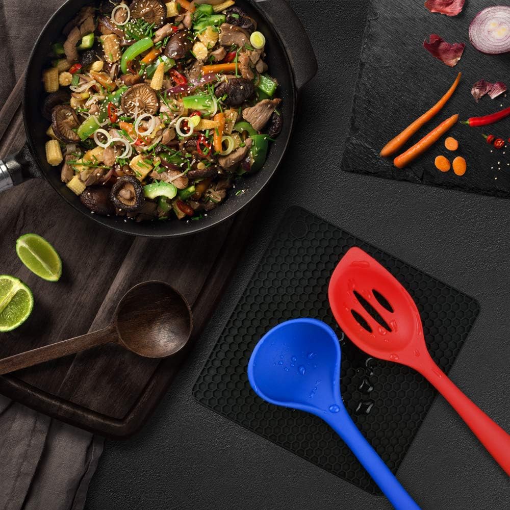 Silicone Trivet Mats Hot Mat - Hot Pads Robust Non Slip Coasters Heat Resistant Mats (Black)