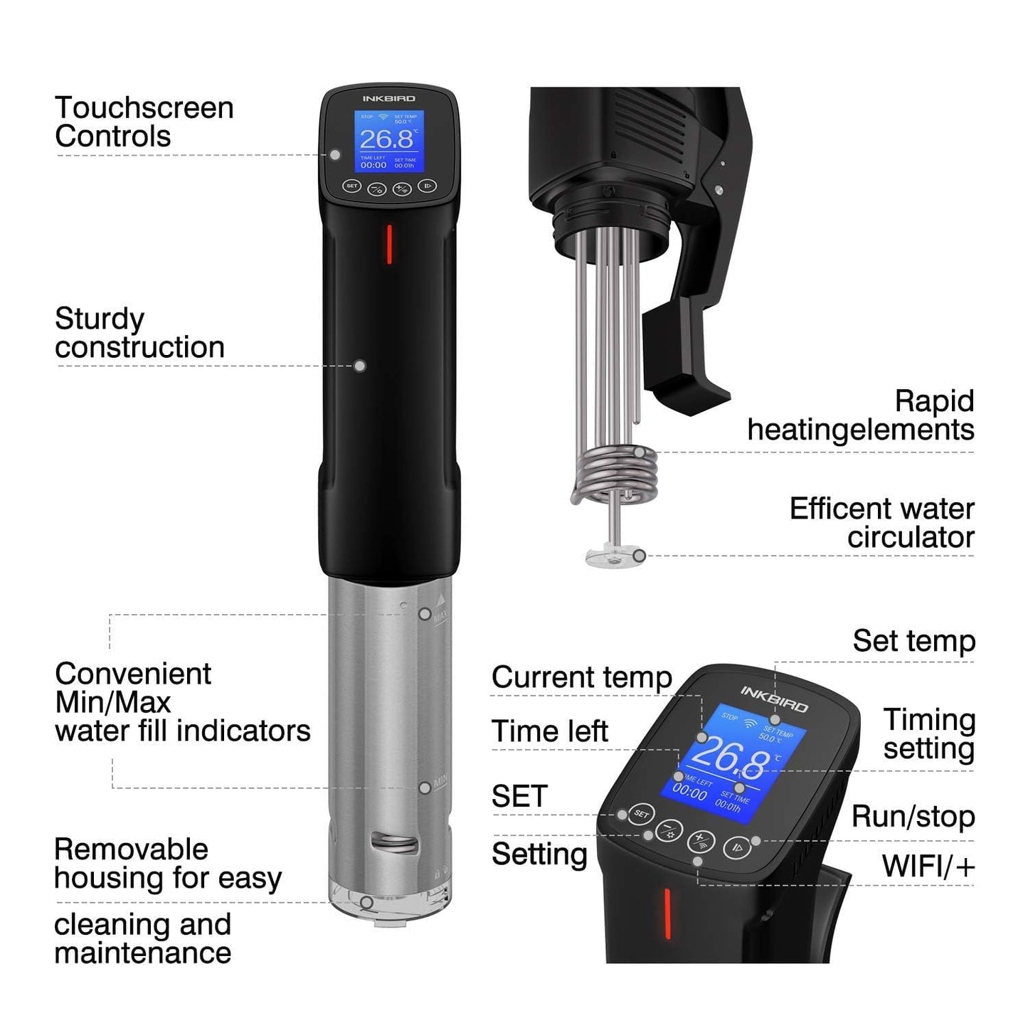 NKBIRD WIFI Sous Vide Cooker ISV-100W, 1000 Watts Fast-Heating W/Free APP,Sous Vide Machine Immersion Circulator w/ 14 Free Preset Recipes, Thermal Immersion w/Smart Timer, Calibration Function