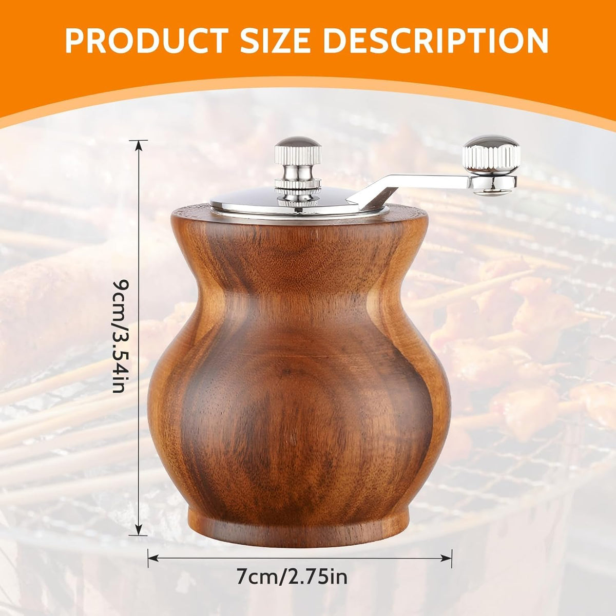 Pepper Grinder, Classical Hand Shake Wood Pepper Mills for Kitchen, Manual Wooden& Acrylic Pepper Grinder Hand Crank Salt Mill with Adjustable Coarseness, Great for Pepper, Sea Salt, Sesame
