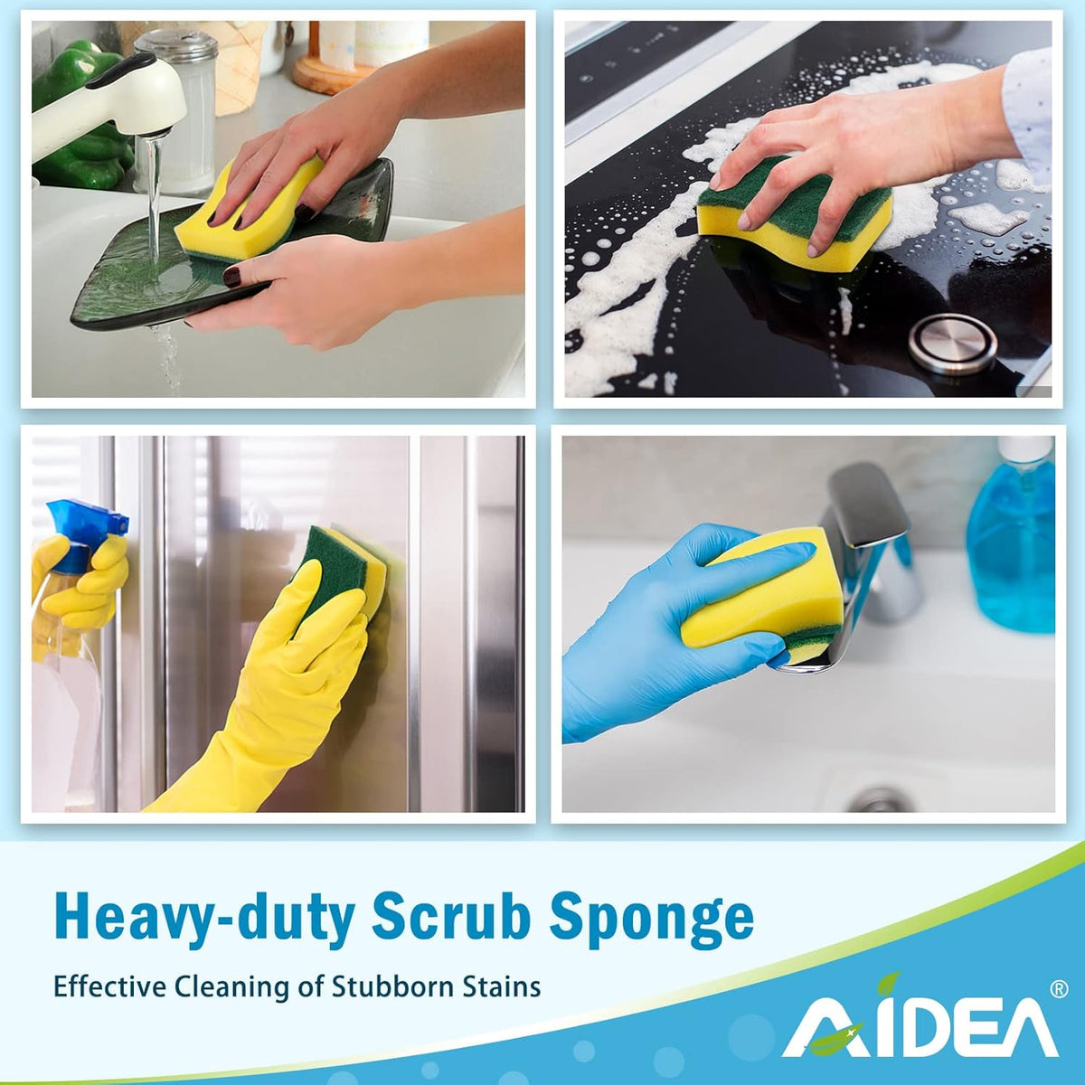 AIDEA Sponges Kitchen, 24 Pack Heavy Duty Dish Sponge, Cleaning Dish Scrubber Sponge for Home and Kitchen, Stink-Free Cleaning Supplies for Pots, Pans