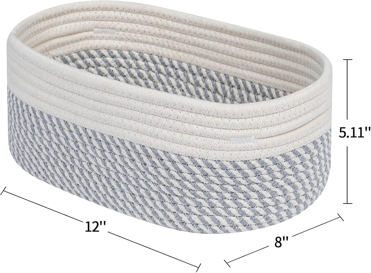 CubesLand Small Baskets, Storage Baskets for Organizing Shelves, Rectangular Woven Storage Basket Natural Cotton Rope Bins Closet Baby Nursery Empty Gifts Basket Off White/Mixed Gray