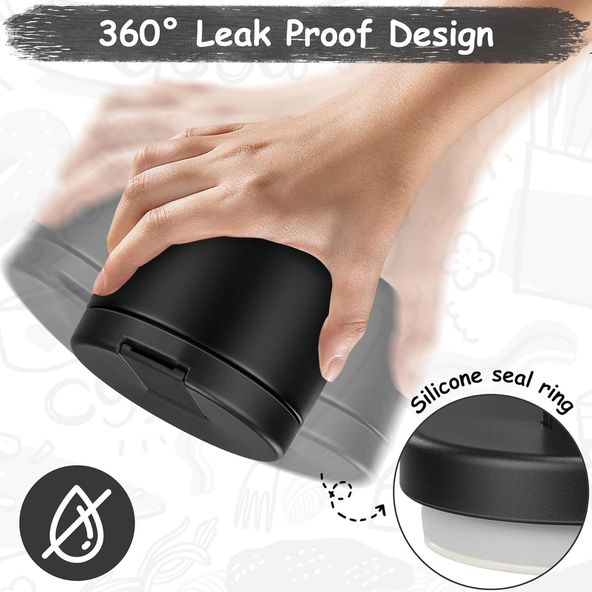 12oz Insulated Vacuum Food Jar with Buckle Lid Wide Mouth Soup Thermo for Hot Food Kids Leakproof Stainless Steel Lunch Container- Black- 1Pack