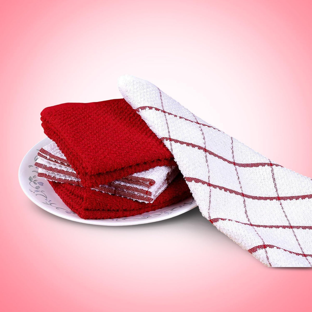 AMOUR INFINI Cotton Kitchen Dish Cloths Set of 8 – Highly Absorbent, Super Soft Premium Terry Cleaning Cloth (12"x12" Inch) Premium Dishcloths for Washing Dishes (Red)