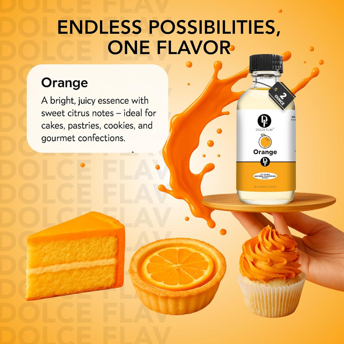 Dolce Flav Natural Orange Extract – 8 Ounce Oil-Soluble Kosher, Sugar-Free, Concentrated Citrus Flavor for Candy, Chocolates & Desserts, Includes Measured Dropper