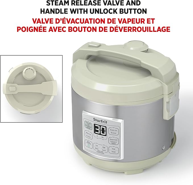 Starfrit Low Carb Rice Cooker - 14 Cups - Stainless Steel Low Carb/Steamer Basket - 7 Preset Functions - 500W