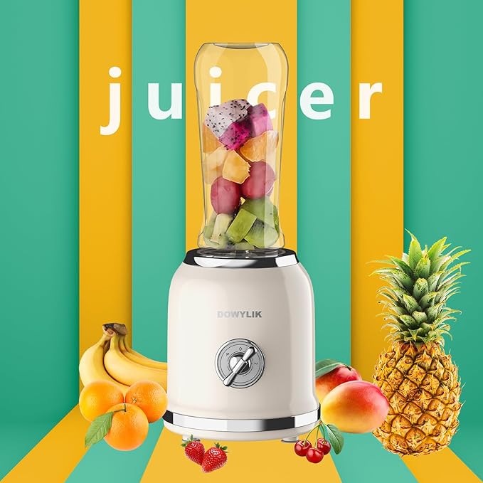 Personal Retro Protein Drink Blender, 3 Speed Small Blender for Smoothies, Maker with 6-Edge Blade and 2 * 20oz BPA Free Travel Cups