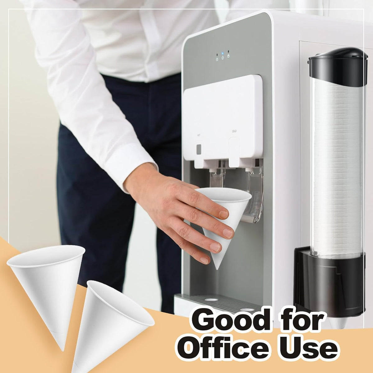 Roshtia 2200 Pcs 4 oz Paper Cone Cups Thicken Disposable with 1 Cups Dispenser Pull Type Wall Mount Cup Holder Paper for Restaurants, Home, and Office, and Shaved Ice, Cold (Black)