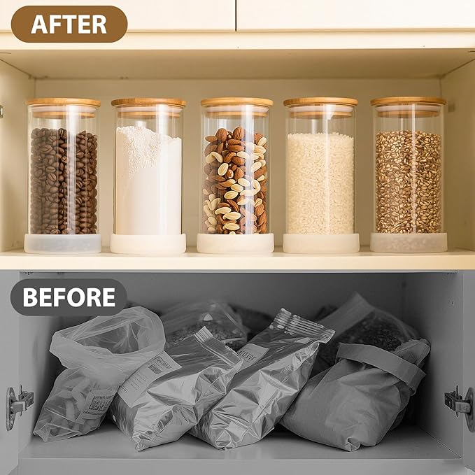 TBWIND 53oz Round Glass Storage Containers with Bamboo Lids – 4 Pack Large Airtight Glass Jars for Pantry Organization, Kitchen Dry Food, Flour, Cereal, Coffee Beans & Staples