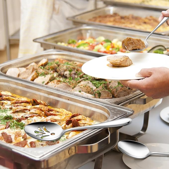 Stainless Steel Serving Spoons, E-far 4-Piece Metal Solid Spoons Hostess Serving Utensils Tablespoons Set for Catering Buffet Party Kitchen Restaurant, Dishwasher Safe