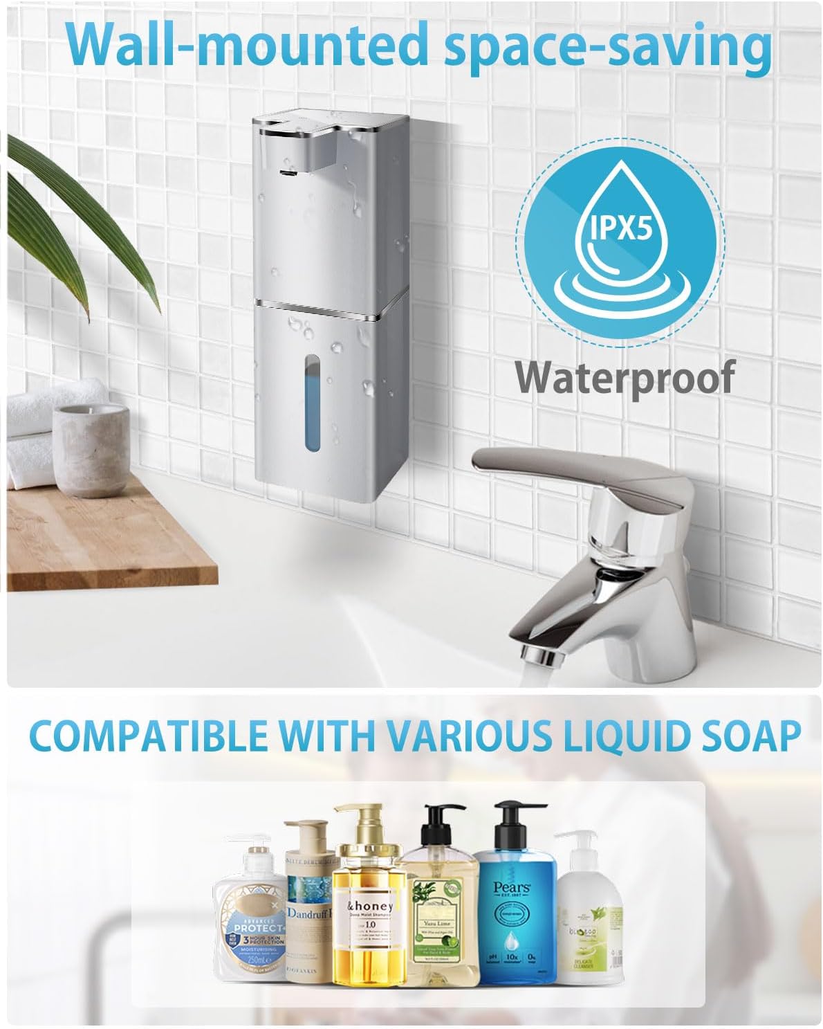 Automatic Liquid Soap Dispenser Touchless Soap Dispenser 380ml/12.8oz Rechargeable, Wall Mounted,4 Levels Adjustable Auto Soap Pump for Bathroom Kitchen Dish Soap