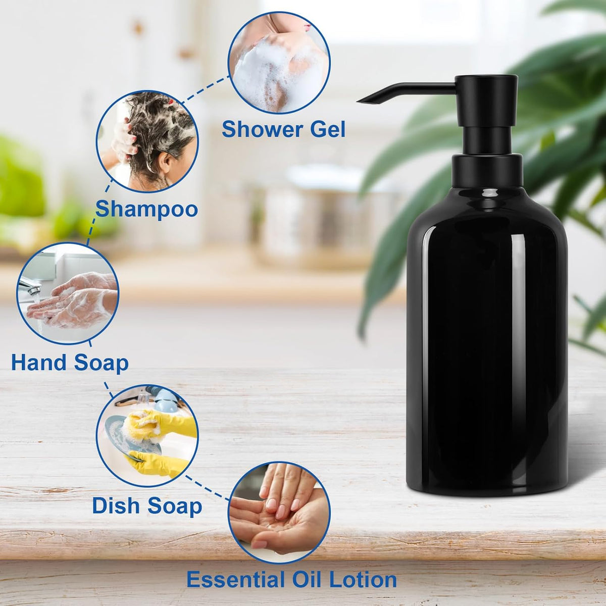Ceramic Black Soap Dispenser Bathroom, 16.9oz Hand Soap Dispenser for Kitchen, Hotel