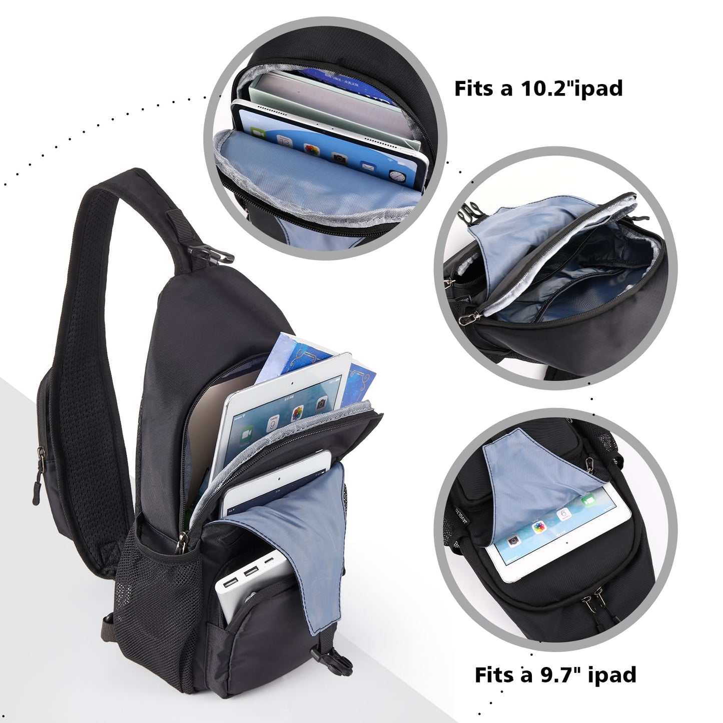 Javolto Sling Bag for men Crossbody Shoulder Backpack Chest Bag Travel Hiking Daypack-Black
