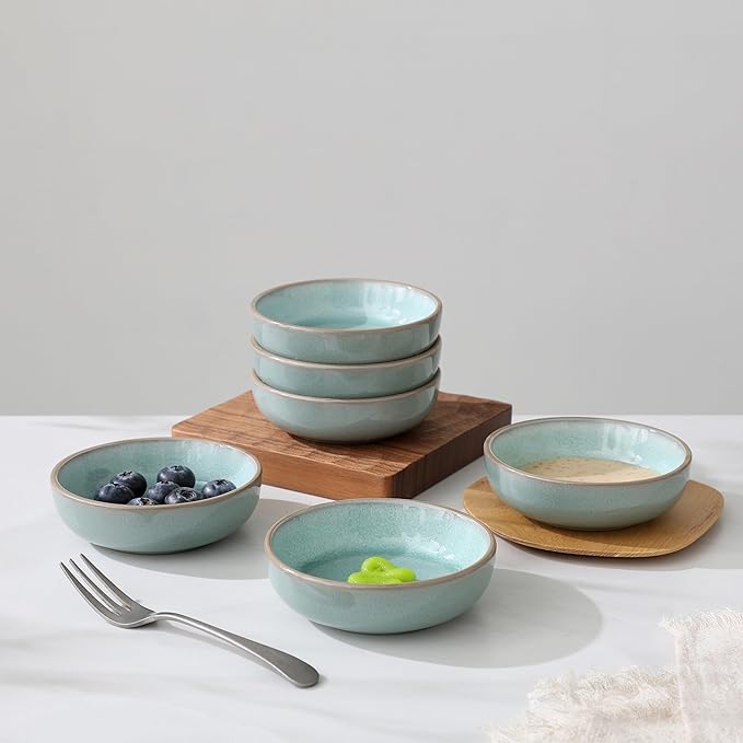 famiware Nature Ceramic Soy Sauce Dish, Dipping Bowls Set of 6, 3 oz Dipping Sauce Bowls/Dishes/Cups/Plates, Small Serving Bowls for Side Dishes, Condiments, Sushi, Appetizer, Dessert, Verdure