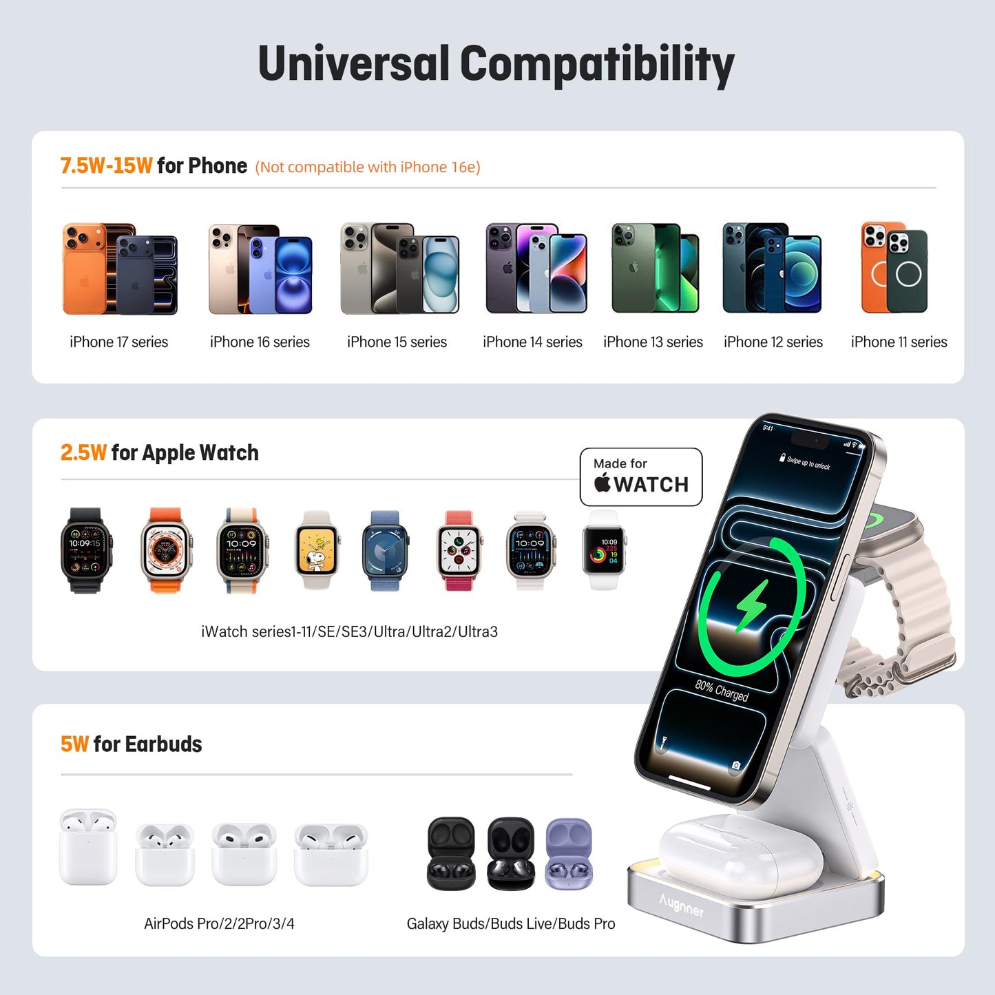 Foldable 15W Wireless Charging Station for iPhone Apple Watch Airpods