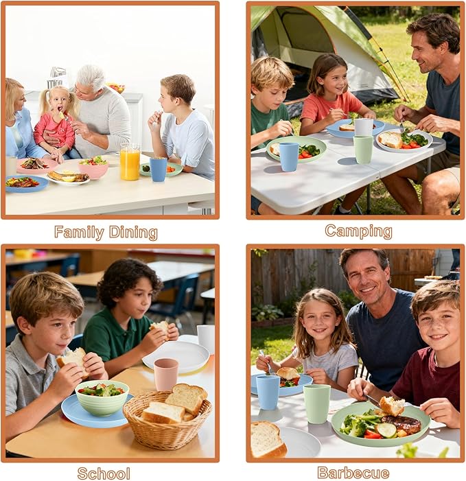 Wheat Straw Dinnerware Sets 20 PCS Service for 4, Unbreakable Kitchen Plates and Bowls Sets, Microwave Dishwasher Safe Dish Set, Outdoor Camping, RV, Apartment Essentials - Colorful