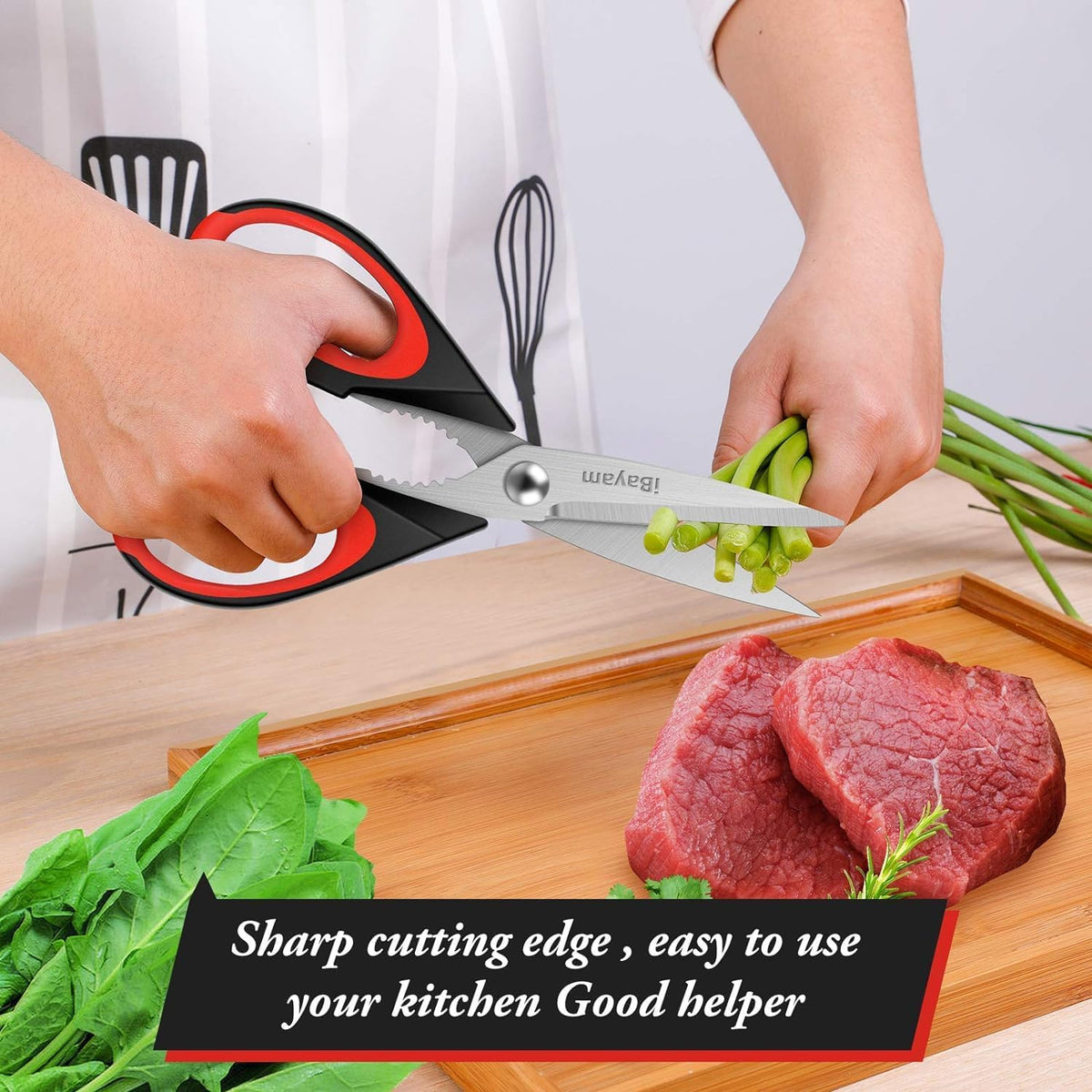 iBayam 3-Pack 8.5"Kitchen Scissors All Purpose Heavy Duty with Protective Sheath, Soft Grip Comfort Handle, Dishwasher Safe Kitchen Utensils Gadgets Set, Stainless Cooking Meat Poultry Food Shears