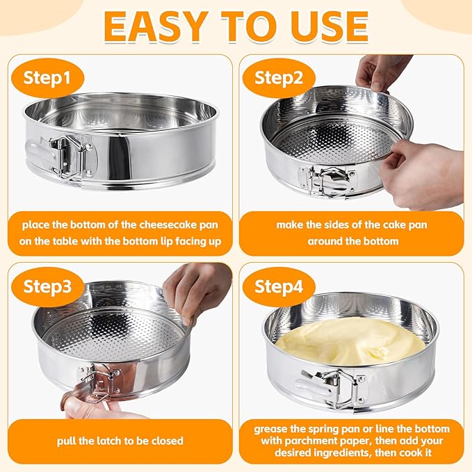Aufind Springform Pan Set for Baking (7,9,10inches), 304 Stainless Steel Springform Cake Pan with Removable Bottom, Cheesecake Pan with 50PCS Parchment Paper for Pie Cake Pizza and Quiches
