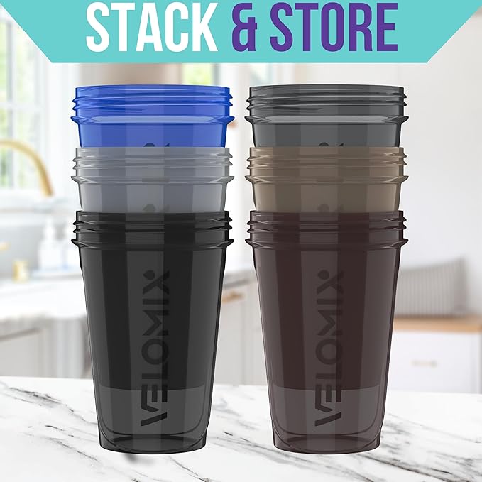 VELOMIX -6 PACK- Shaker Cups for Protein Shakes 20 oz - 6x Wire Whisk | Leak Proof Protein Shaker Bottle for Protein Shakes, Shaker Bottle Pack for Pre & Post Workout, Shaker Cup (Modern Neutrals)