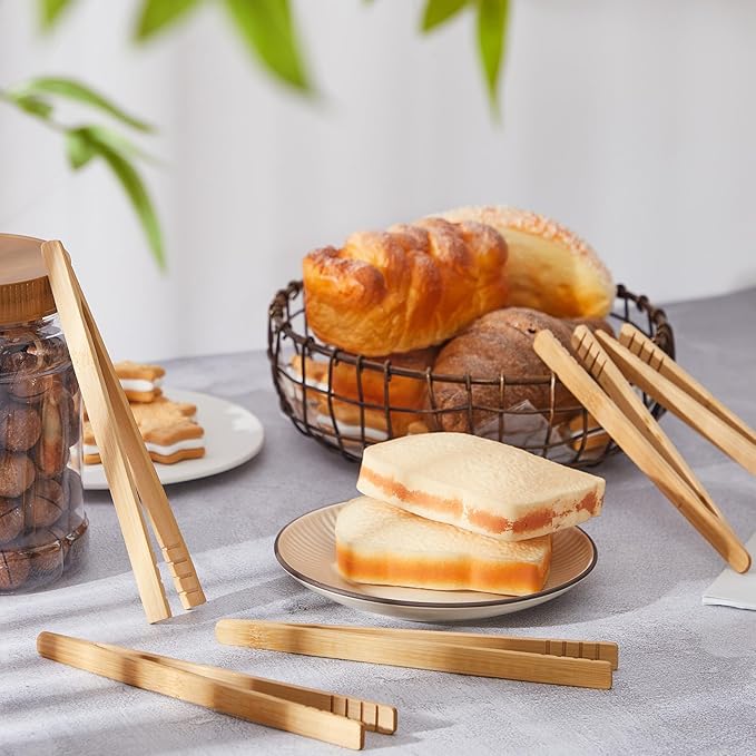 80 Pcs Bamboo Toast Tongs 7 Inch Wood Kitchen Utensil Toaster Tongs for Cooking Catering Buffet Appetizer Wedding Party Supplies