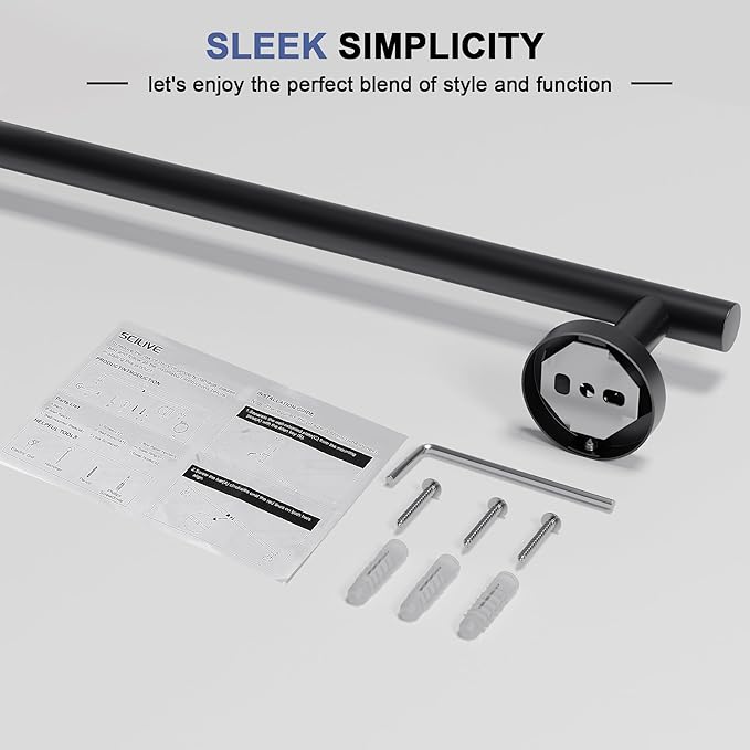 Matte Black Towel Bar, 18 Inch Towel Racks for Bathroom Wall Mounted, SUS304 Stainless Steel Bathroom Towel Holder, Total Length 20.4 Inch Towel Bars