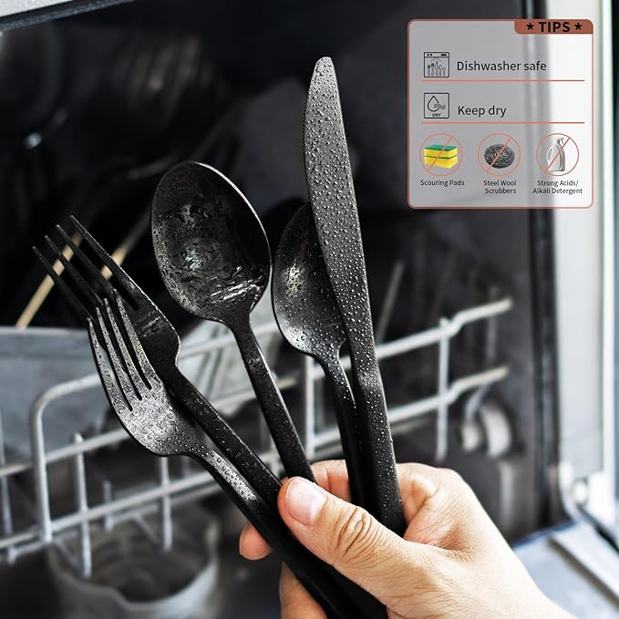 Alata Cube 45-Piece Forged Stainless Steel Flatware Set Cutlery Set with Utensil-Serving Set, Silverware Set Service for 8, Matte Satin Polished, Dishwasher Safe