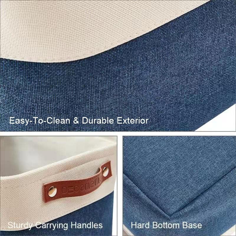 DECOMOMO Storage Baskets for Shelves - Fabric Storage Bins, Linen Closet Organizers and Storage (Navy Blue & White, Large - 4 Pack)