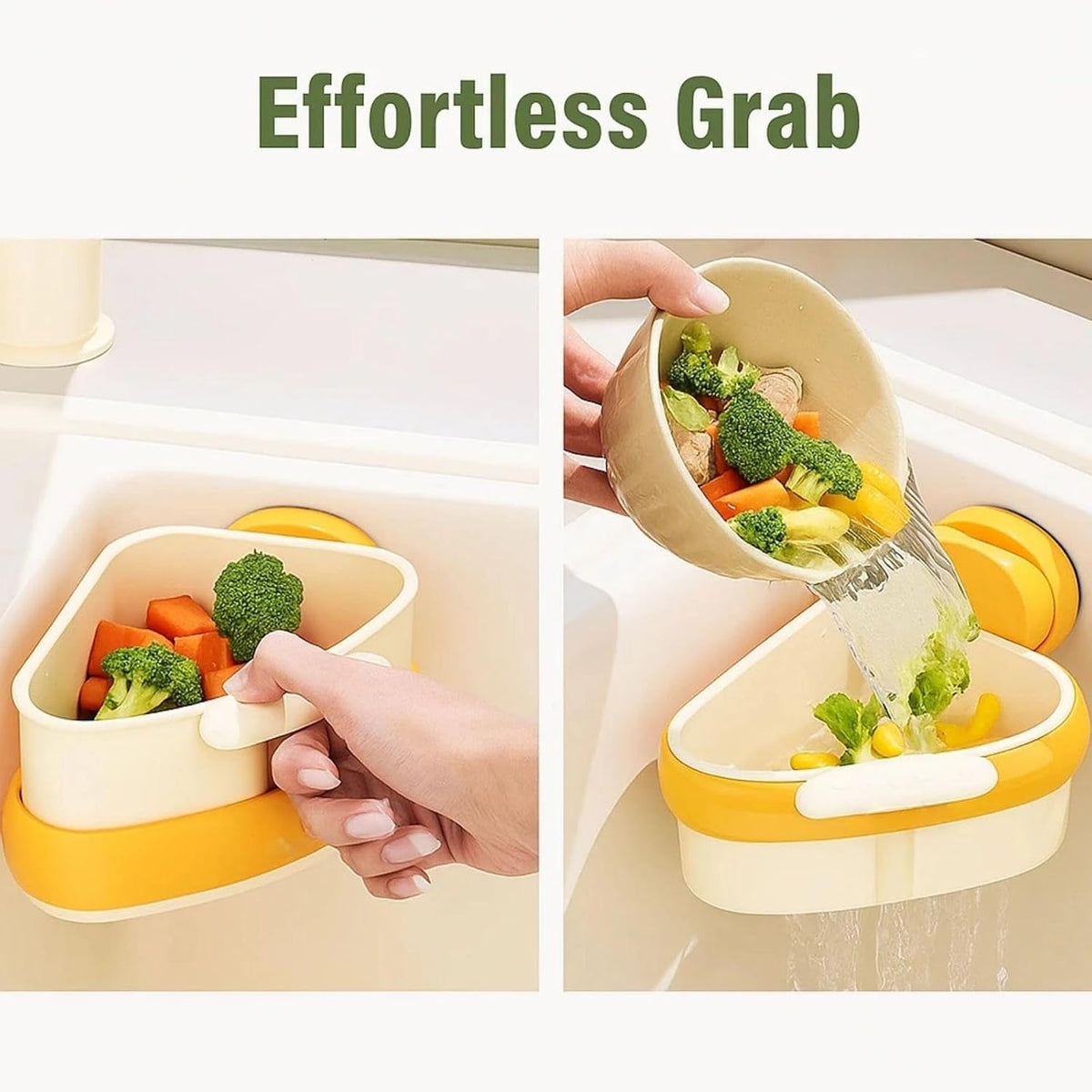 2025 Upgraded Suction Cup Sink Corner Strainer – Hangable Kitchen Sink Drain with Hanging Sink Drain Basket, Food Waste Catcher & Sink Food Catcher Basket, Kitchen Sink Food Waste Catcher (Green)