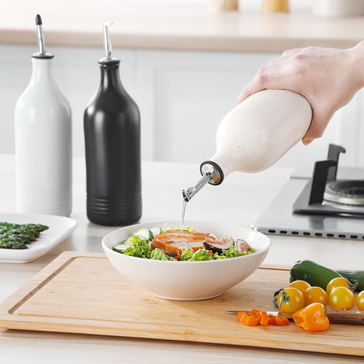 vancasso 20 Oz Ceramic Olive Oil Dispenser Bottle, Bottle Dispenser with Spout and Funnel for Kitchen,Suitable for Oil, Vinegar, Coffee Syrups & Other Liquids,Cream