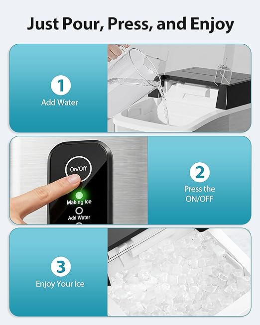 Aeitto Nugget Ice Maker Countertop, 42lbs/24H Ice Machine with 1.5L Water Tank, Rapid Ice Release in 6 Mins, Self-Cleaning Pebble Ice Maker with Basket and Scoop for Home Office RV and Party, Silver