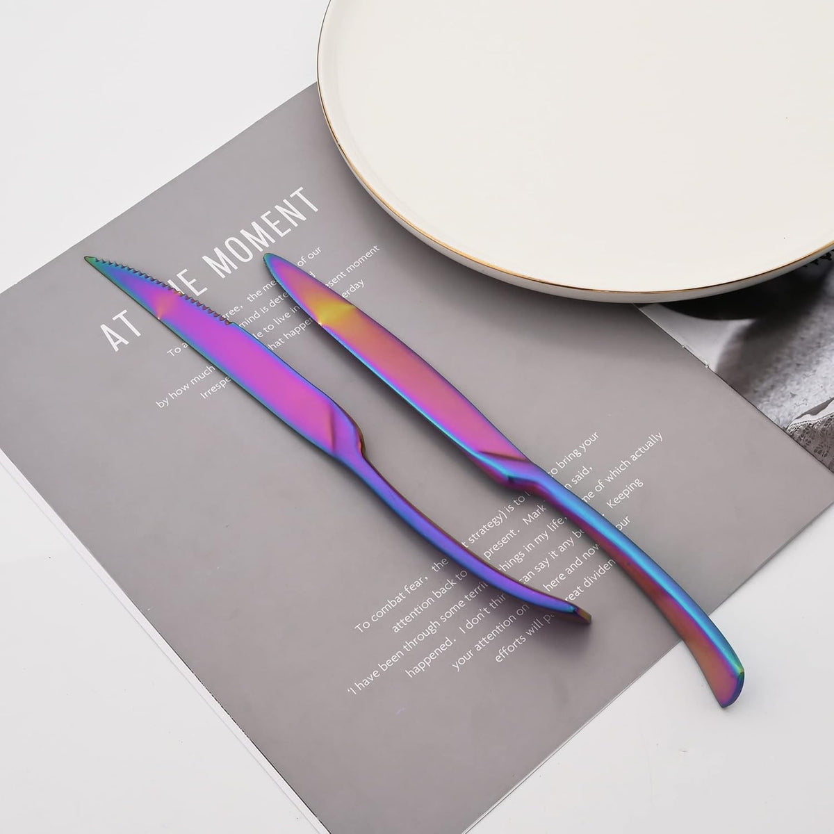 Luxury 18/10 Stainless Steel Matte Rainbow Colorful Cutlery Flatware Set - Utensil Set Steak Spoons and Forks Knife Silverware Set,Service for 4 (24-Piece)