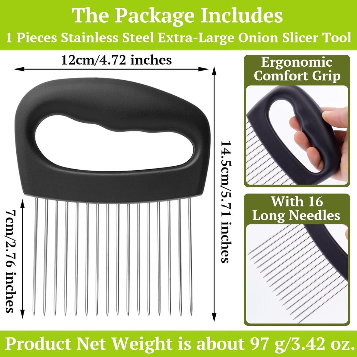 Suuker Extra-Large Onion Holder for Slicing, Onion Chopper Vegetable Cutter, Large Tomato Slicer with 16 Long Needles, Stainless Steel Meat Tenderizer Tool, Food Slicer Guide Kitchen Gadgets