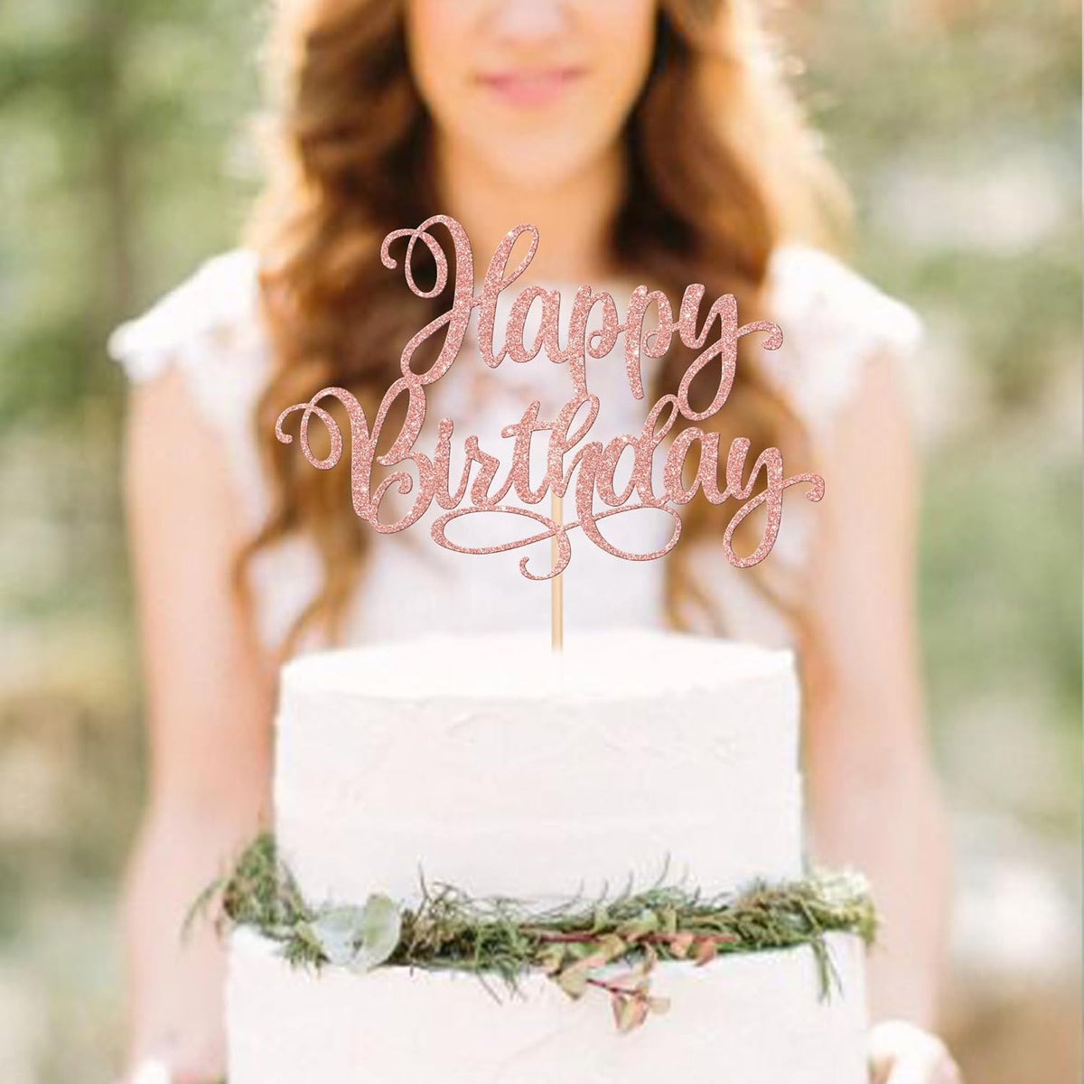 ZHUOWEISM 1 PCS Happy Birthday Cake Topper Glitter Happy Birthday Cake Pick for Celebrating Happy Birthday Anniversary Party Cake Decorations Supplies Rose Gold