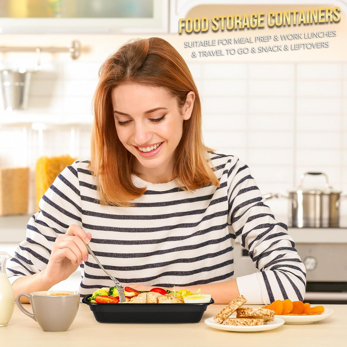 100-Piece (50-Pack) 16 OZ Meal Prep Containers Reusable with Lids, Sturdy Leakproof & Food Safe, Microwave, Freezer, Dishwasher Safe To Go Food Containers, Plastic Take Out Containers, Black