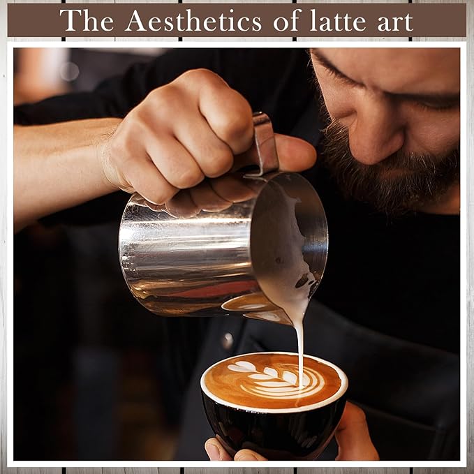 Dandat 6 Pcs Milk Frothing Pitcher Espresso Steaming Pitchers 12 Oz Stainless Steel Milk Steamer Cup Frother Jug for Espresso, Latte Art, Chai Cappuccino Hot Chocolate