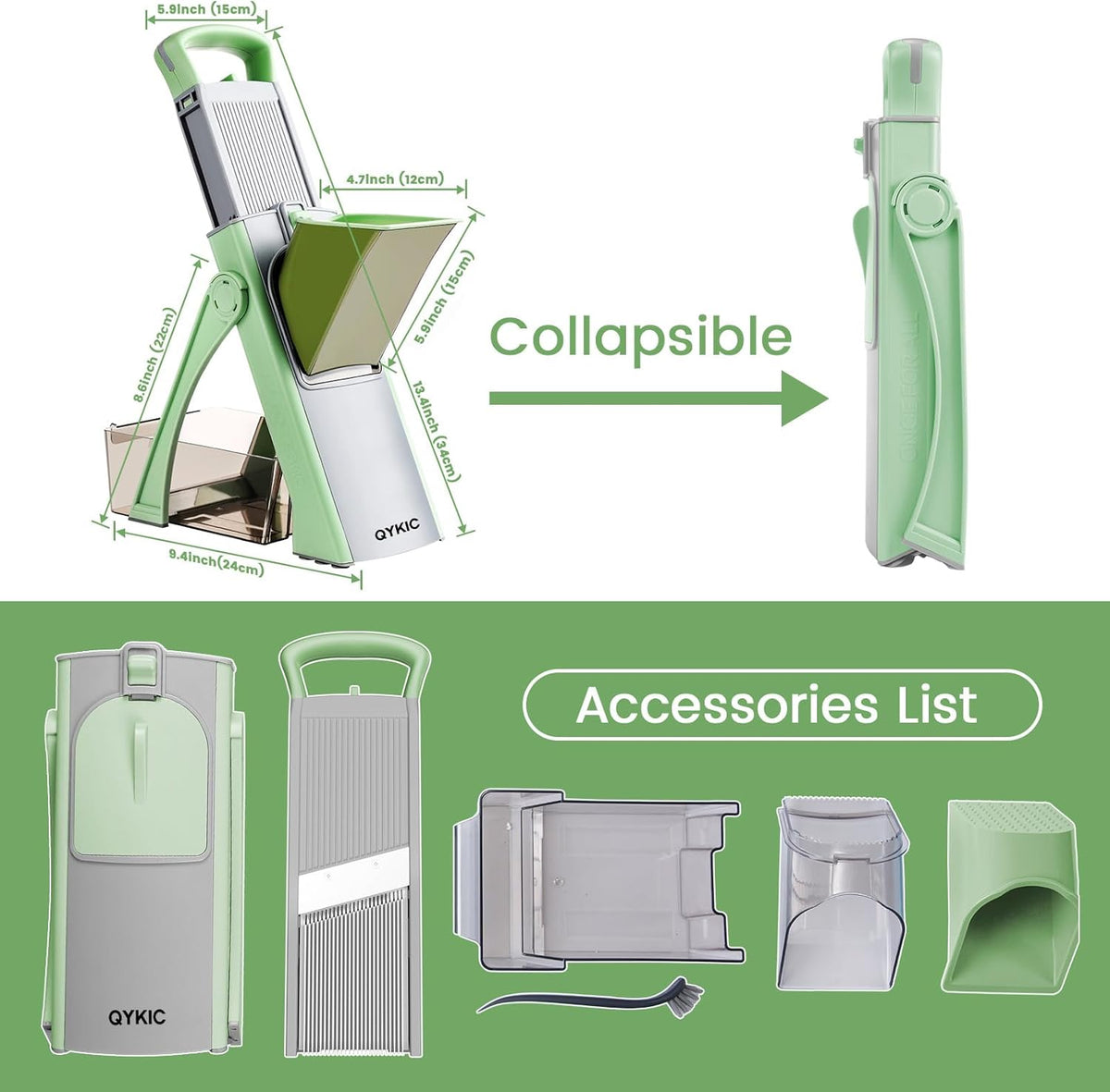 Upgrade Safe Mandoline Slicer for Kitchen, Chopper Vegetable Cutter, Potato Slicer Thickness Adjuster, French Fry Cutter, Veggie Dicer Faster Kitchen Mandolin for Meal Prep Green