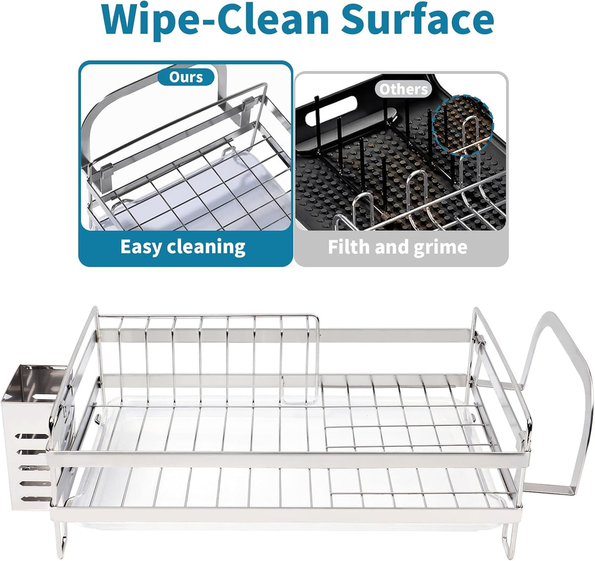 Stainless Steel Dish Racks for Kitchen Counter - Large Dish Drying Rack with Pull Drain Tray, Over The Sink Dish Drainer Drying Rack for Small Spaces, Durable for Countertop Sink