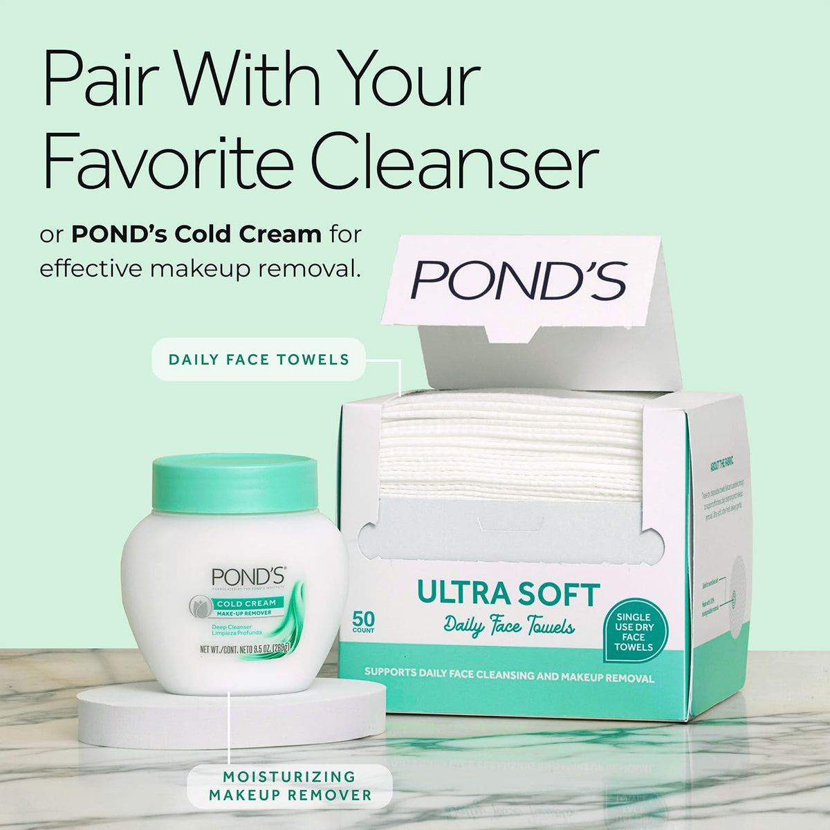 POND’S Disposable Face Towel 2-Pack (50 Per Box) – Ultra Soft Biobased Dry Face Towels – Clean & Hygienic Makeup Remover Wipes, Facial Cleansing, Exfoliating, Gentle on Sensitive Skin