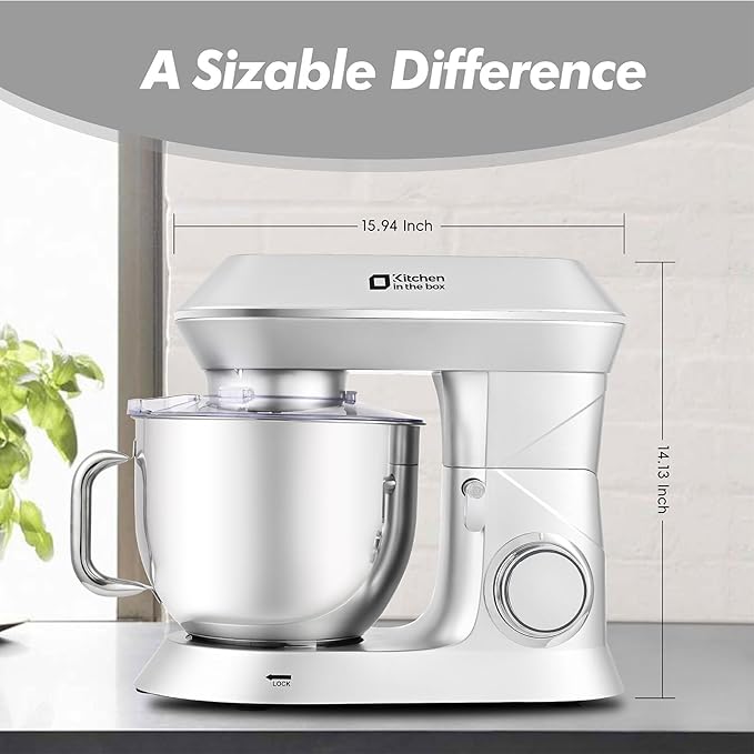 Kitchen in the box Stand Mixer, 900W 7.5QT Kitchen Electric Mixer, 6-Speed Tilt-Head Food Mixer for Baking with Dough Hook,Wire Whip,Beater (Silver)
