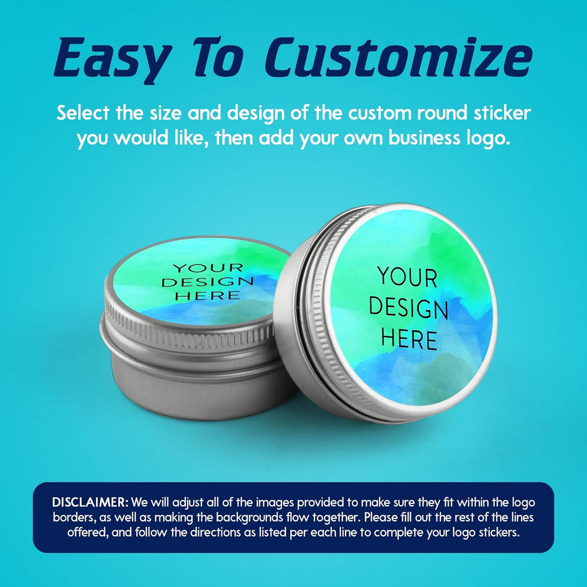 100 Custom Vinyl Stickers - Upload Your own Image, Text, Design, Logo - Personalized Logo Labels for Handmade, Packaging, Bottle, Jars, Candle, Brand Stickers (Blue Green, 6x6)