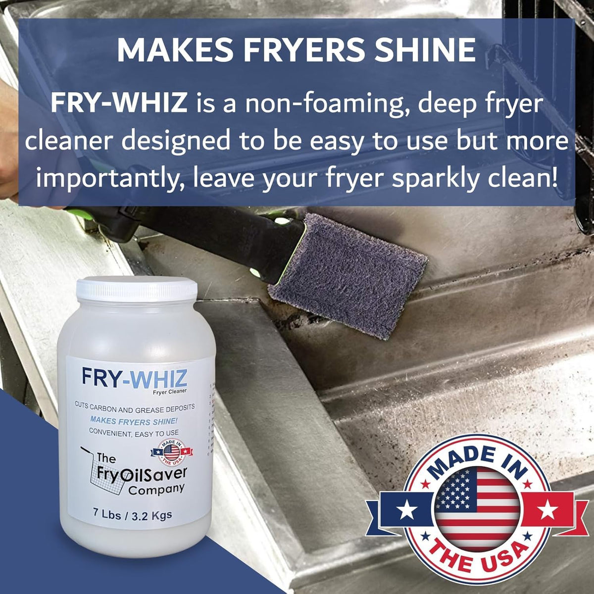 Fry-Whiz Deep Fryer Cleaner, Removes Carbon, Burned-On Grease, Fats, Food Stains & Rusts, Fryers Boil Out Powder for Cleaning Deep Fryers, Griddle, Cleaning Supplies for Food Service(Case of 4-Gallon)