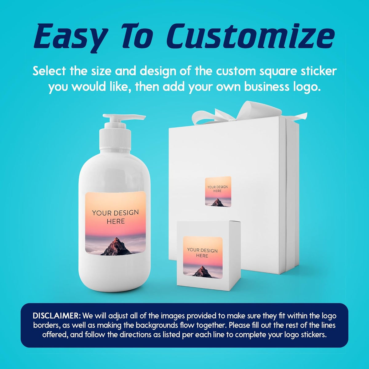 100 Custom Vinyl Stickers - Upload Your own Image, Text, Design, Logo - Personalized Logo Labels for Handmade, Packaging, Bottle, Jars, Candle, Brand Stickers (Mountain, 4x4 Square)