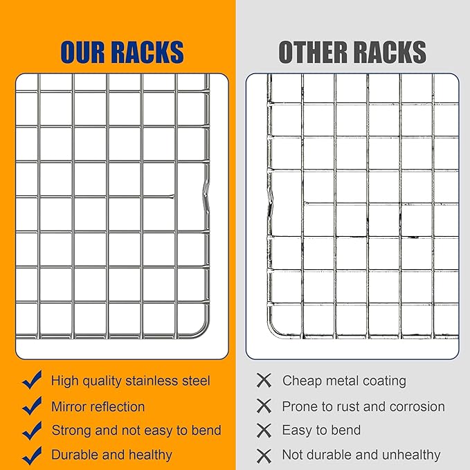 2PCS Cooling Racks for Cooking and Baking - 10" x 16"Heavy Duty Stainless Steel Wire Rack for Baking, Grilling, Roasting - Oven & Dishwasher Safe - Fits Half Sheet Pan(Silver)