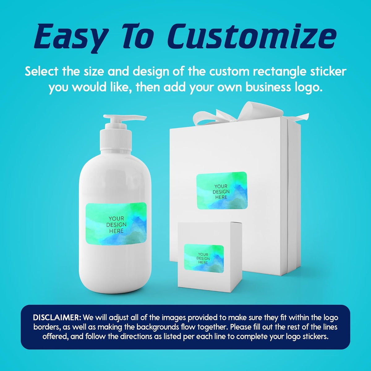100 Custom Vinyl Stickers - Upload Your own Image, Text, Design, Logo - Personalized Logo Labels for Handmade, Packaging, Bottle, Jars, Candle, Brand Stickers (Blue Green, 4x2)