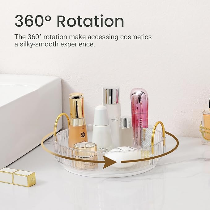 Aveniee Rotating Makeup Organizer for Vanity, Large Perfume Skincare Organizers for Bathroom Counter, Cosmetic Dresser Storage Display Case Holder 360 Spinning,Pearl White