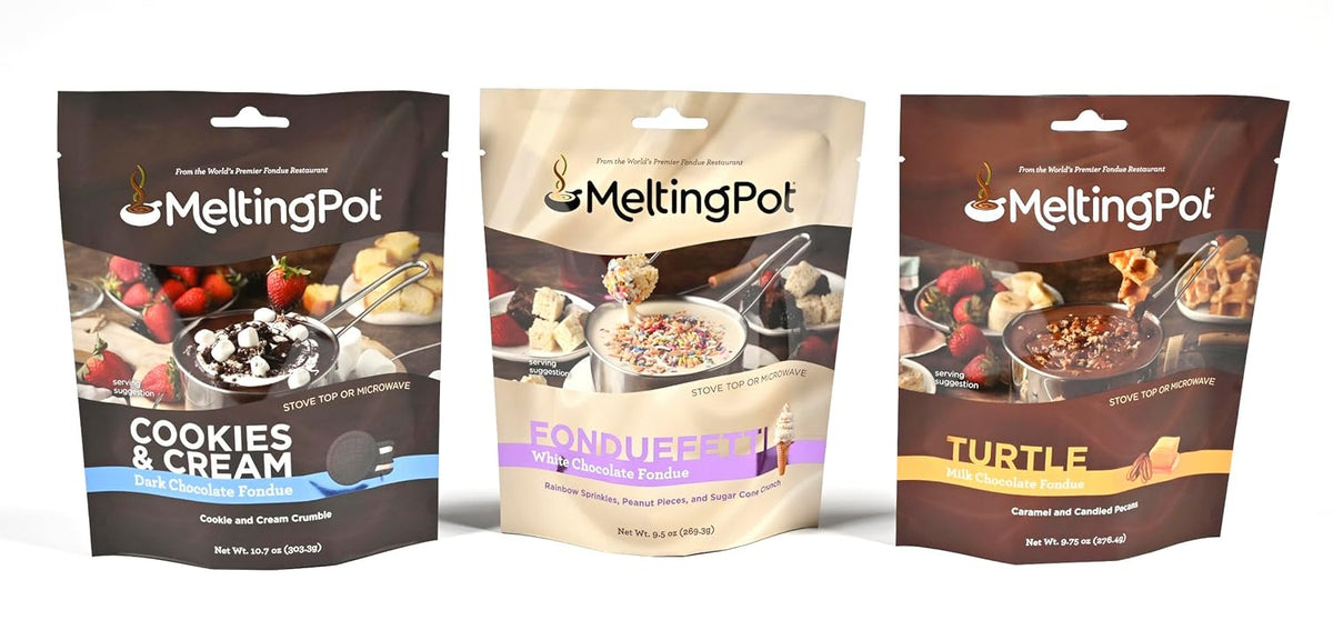 Melting Pot Chocolate Fondue; Mini Chocolate Wafers For Melting, Cookies & Cream Dark Chocolate Flavor, Pack of 3, 9.75oz Bags