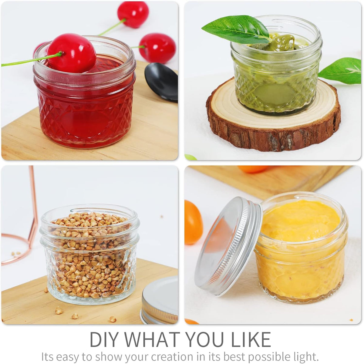 VERONES Mason Jars Canning Jars, 4 OZ Jelly Jars With One Piece Regular Lids, Ideal for Jam, Honey, Wedding Shower Favors, DIY Spice Jars, 40 PACK