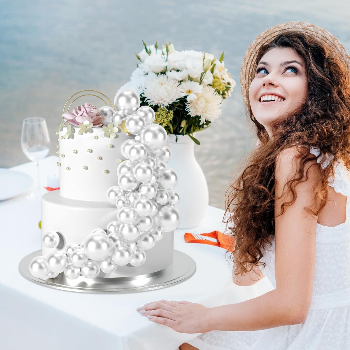 48 Pcs Silver Balls Cake Topper Decorations Balloon Cupcake Toppers Foam Cake Topper Balls Cake Balls Decorations for Birthday Party Wedding Anniversary Cake Decorating