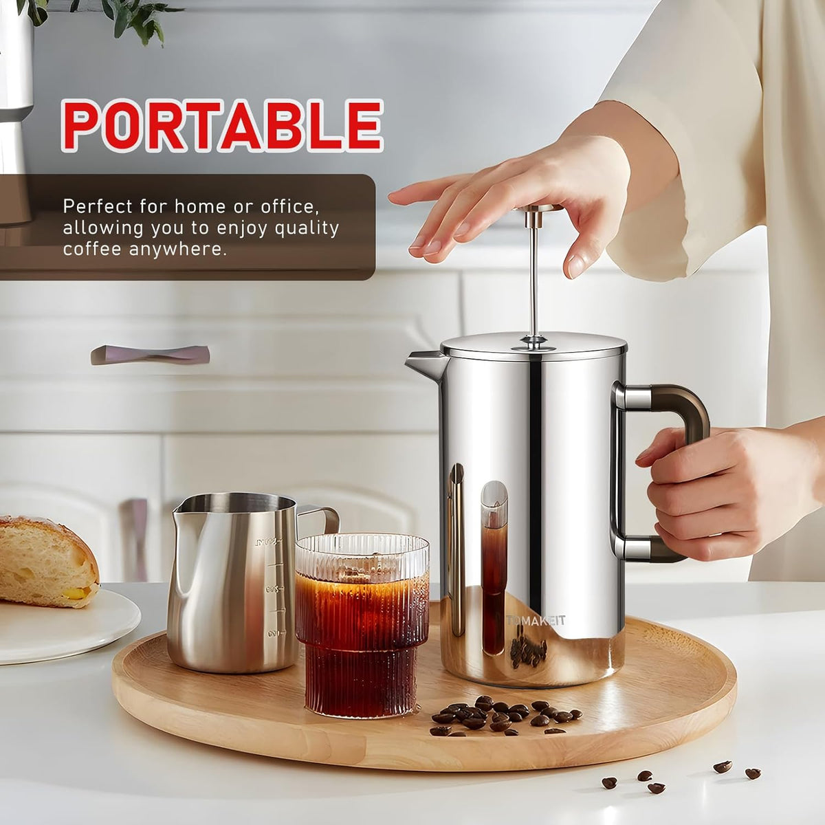 1L/34 Oz French Press Coffee Maker,304 Stainless Steel Coffee Press,Durable & Easy Clean,Leak-Proof Design,Prensa Francesa Para Cafe for Home,Office,Camping