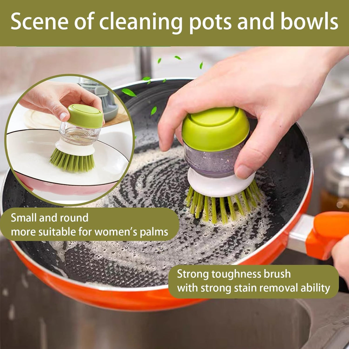 Soap Dispenser with Dish Brush and Storage Bracket, Easy to Clean Kitchen Utensils and Sink, Gray